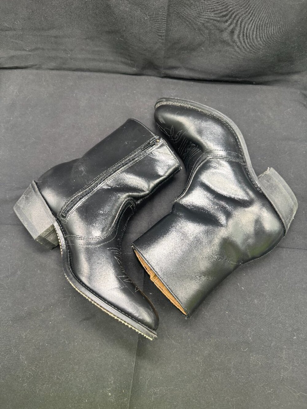 Vintage Men's Black Western Leather Side Zip Ankle Boots Size 8.5 Made in USA